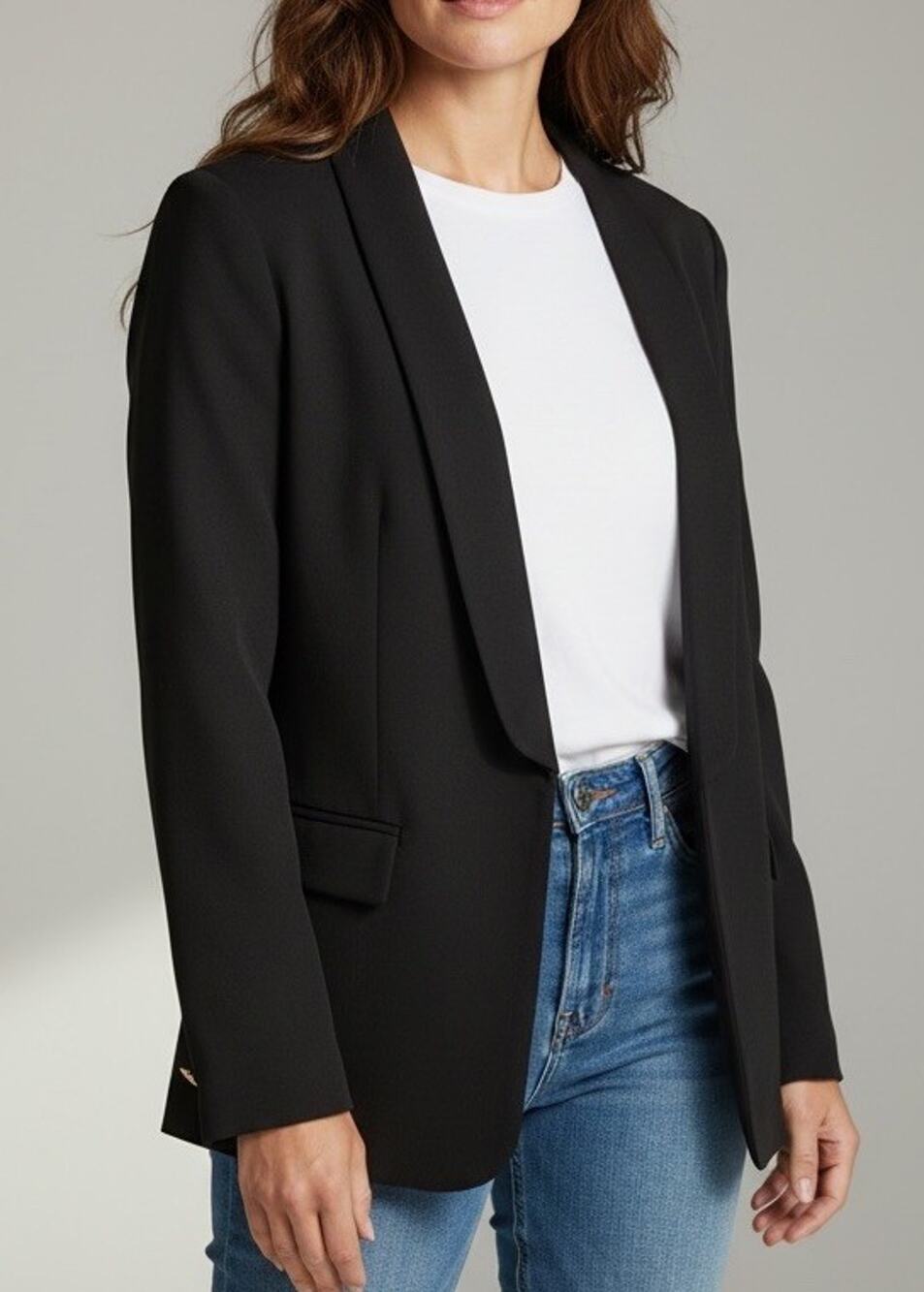 Attitude Unknown Black Shawl Collar Open Front Stretch Women Small